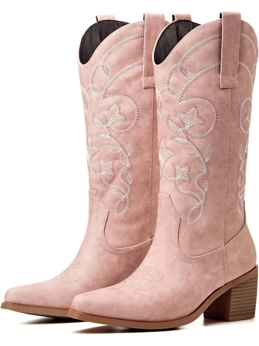 Women's Pink Cowgirl Boots Pointed Toe Chunky Heels Country Western Boots
